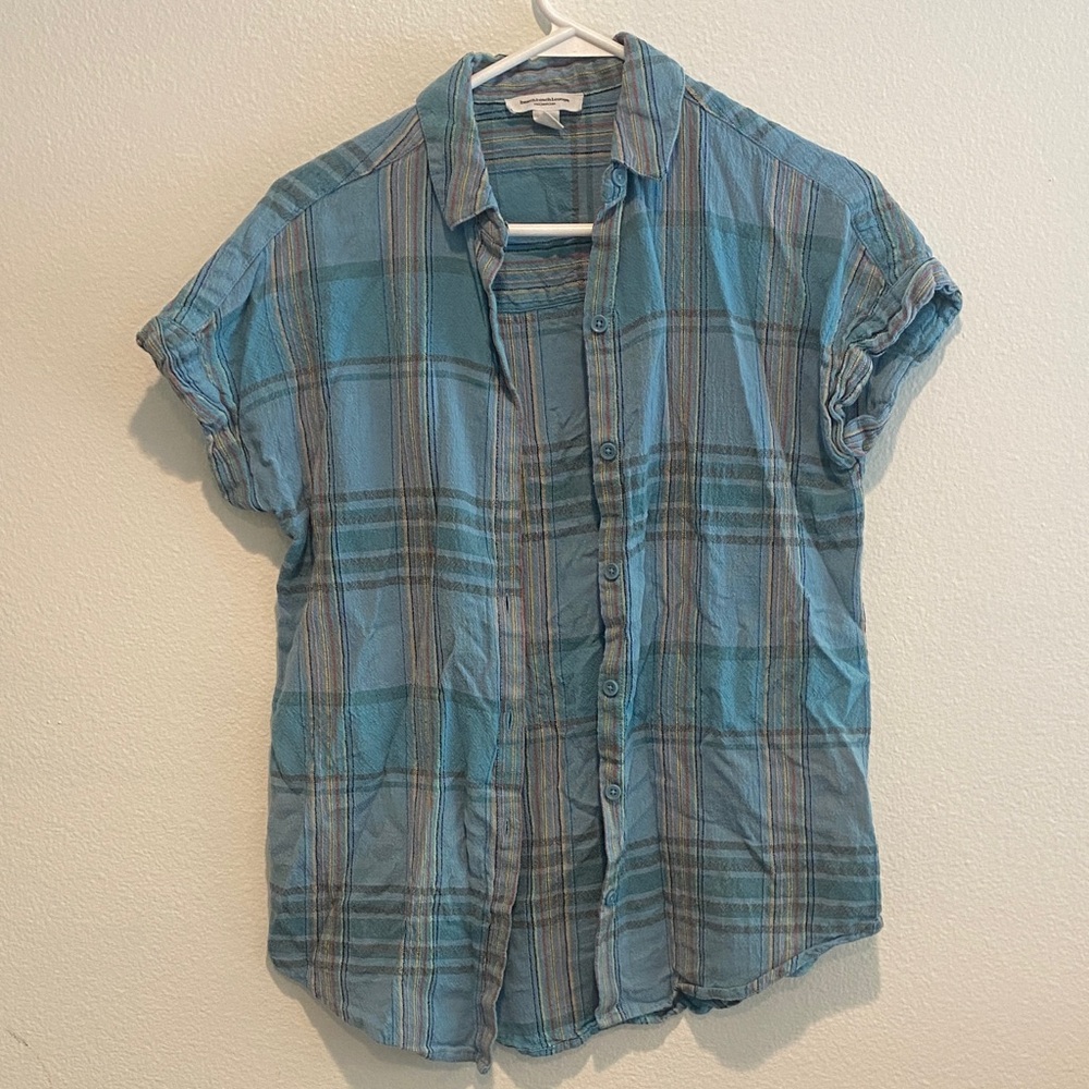 beachlunchlounge Blue Plaid Women's Button Down Shirt